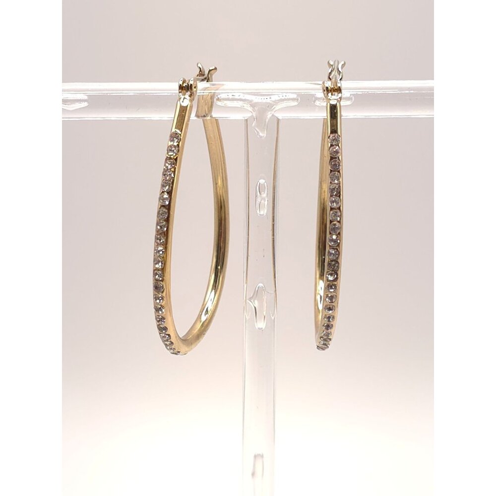 Chill Gold Tone Rhinestone Hoop Earrings Oval Shaped: Glow for the Win - Picture 4 of 6